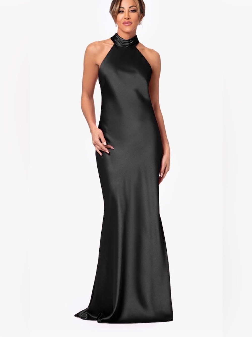 Xscape Black Satin Halter Gown